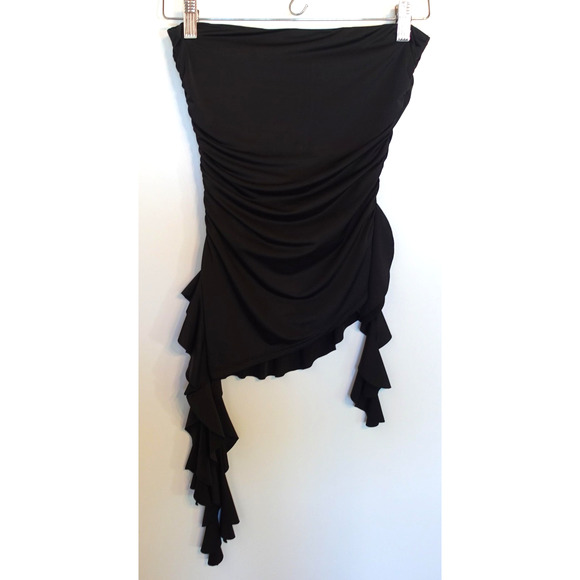 Y2K Top Small Black Strapless Asymmetric Ruffle Fairy Grunge Whimsigoth Witchy - Picture 4 of 11